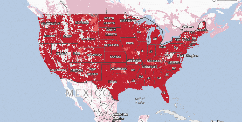 Mapa cobertura Verizon en USA para tener internet en estados unidos